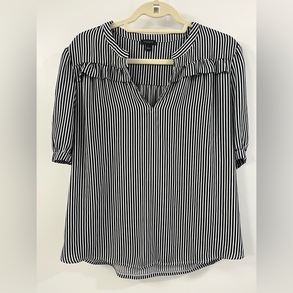 Ann Taylor Black and White Striped Blouse